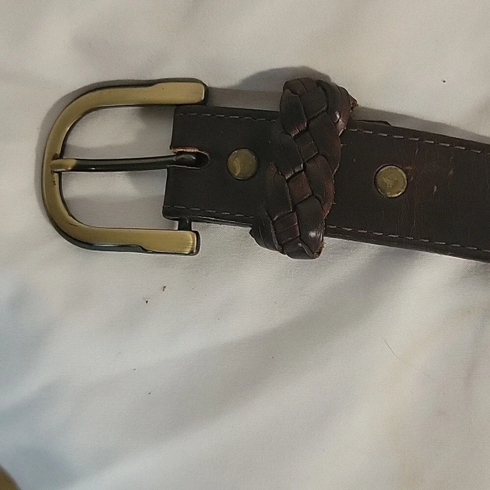 VINTAGE Leather Belt‎ Strap Embossing Western Scrollwork Strap Brown Size M